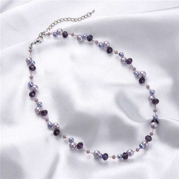 Short Beaded Turquoise Necklace For Women - Fashion Jewelry with Pearl - Picture 2 of 7